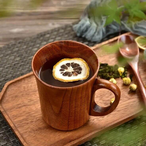Natural Solid Wood Mug with Handle