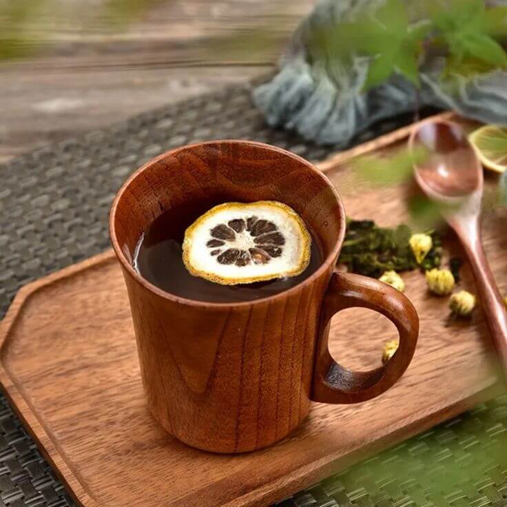 Natural Solid Wood Mug with Handle