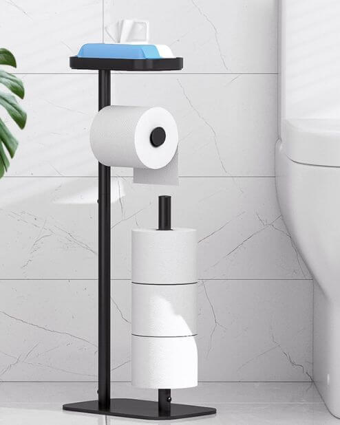 Freestanding Toilet Paper Holder with Top Shelf
