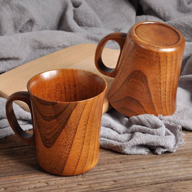 Natural Solid Wood Mug with Handle