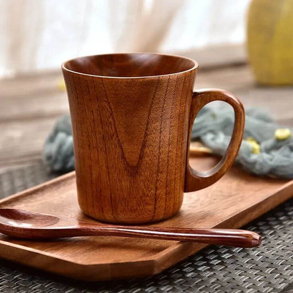 Natural Solid Wood Mug with Handle
